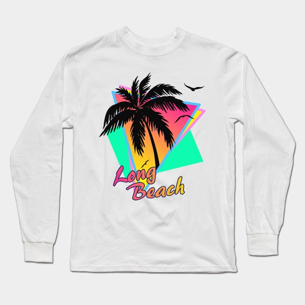 Long Beach Cool 80s Sunset Long Sleeve T-Shirt by Nerd_art